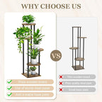5 Tier Plant Stand Indoor, Metal Wooden Tall Plant Shelf Flower Pot Stand for Multiple Plants, Corner Flower Holder Plant Display Rack for Living Room Balcony Patio Garden (Rustic Brown)