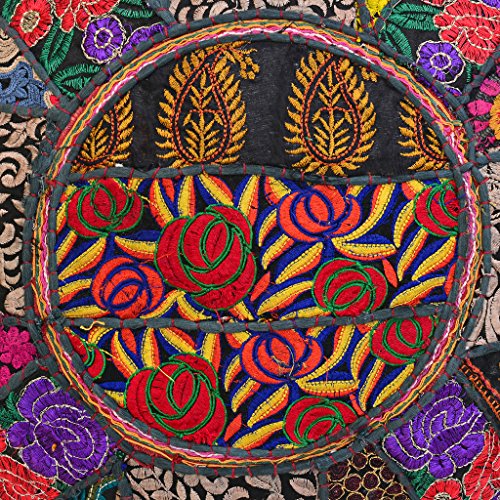 Indian Round Boho Floor Pillow Vintage Patchwork Cushion Cover Black Throw Pillow Cover 18 Small Decorative Decor Seating Tuffet Seat Pouf Cover Footstool Cotton Embroidered 1 Pc - color: Black