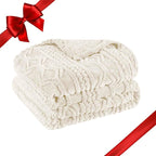 Superior Fleece Boho Jacquard Blanket, Decorative Blankets for Bedroom, Sofa, Fuzzy, Plush, Fluffy, Soft, Cute Room Decor, Beautiful Cover, Comfort Essentials, Arctic Collection, Throw, Ivory