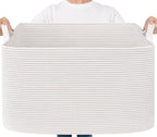 Goodpick 85L Large Woven Blanket Basket 23.6" x 15.7" x 13.8" Cotton Rope Storage Baskets for Organizing, Soft Dirty Clothes Basket for Bedroom Bathroom, Toy Baskets Storage Kids, White