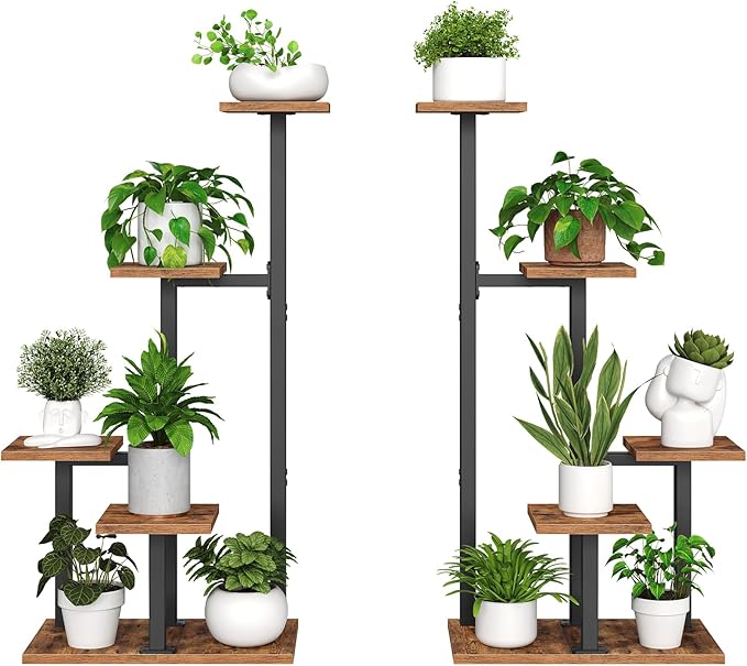 Plant Stands Indoor Set of 2, Metal Corner Plant Stand for Multiple Plants, 5 Tier Plant Shelves for Living Room, Home, Patio, Rustic Brown and Black PSHR0101S2