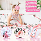 Chumia 6 Pcs Baby Monthly Milestone Blanket for Girl 60" x 40" Butterfly Milestone Blanket Age Photo Photography Backdrop with Newborn Calendar Growth Chart Bib Headband(Pink,Cute Pattern)