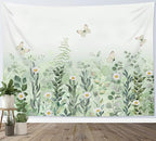 EOBTAIN Sage Green Leaves Tapestry Eucalyptus Leaf Botanical Plant Vintage Daisy Flowers Butterfly Floral Tapestries Simple Cottagecore Aesthetic Tapestry Wall Hanging Living Room Bedroo Dorm 80Wx60H