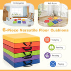 HONEY JOY 6PCS Floor Cushions for Kids, 16" Length Flexible Alternative Portable Classroom Seating with Handles, Easy to Clean, Thick Soft Foam Comfy Square Seats for Daycare Preschool, Colorful