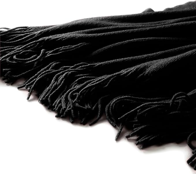 Homiest Decorative Knitted Throw with Fringe, Lightweight Acrylic Knit, Soft Tassel for Couch, Sofa, Bed (Black, 50 x 60 Inch)