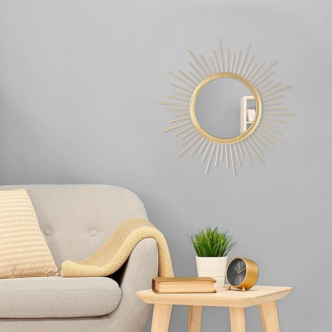 Gold Sunburst Mirrors for Wall Decorative Metal Round Art Mirrors Large Wall Decor Hanging Mirror for Bathroom Bedroom Living Room Vanity Entryway 16"