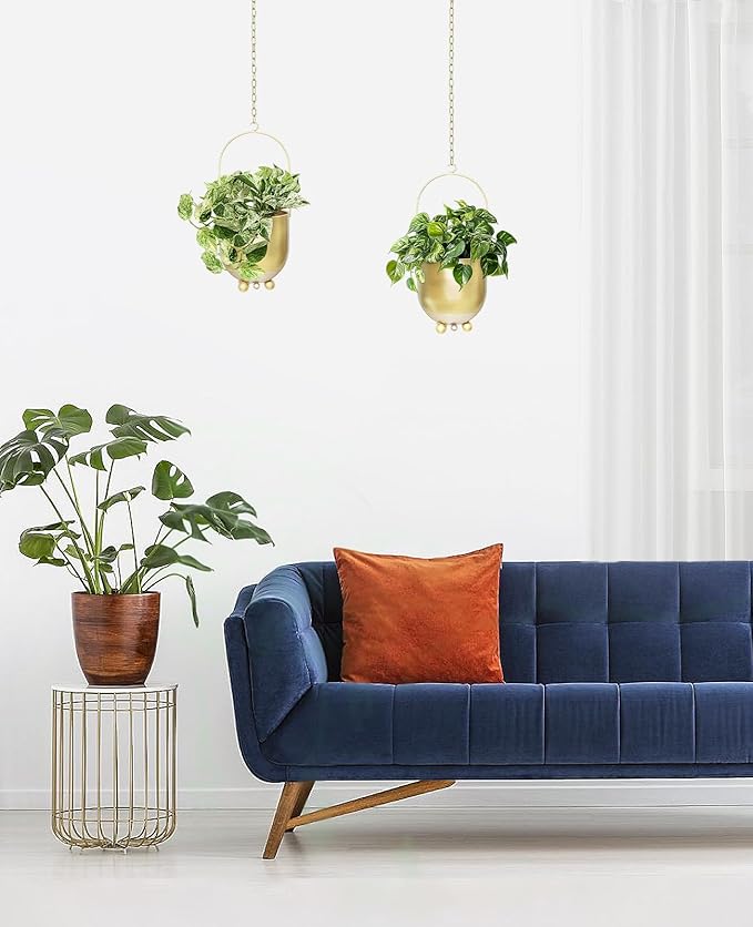 AceList Boho Hanging Planter,6.3 inch Set of 2 Gold Metal Plant Hanger with Hooks and Chains, Modern Wall & Ceiling Planters Outdoor/Indoor Hanging Planter for Window, Porch, Balcony and Home Décor