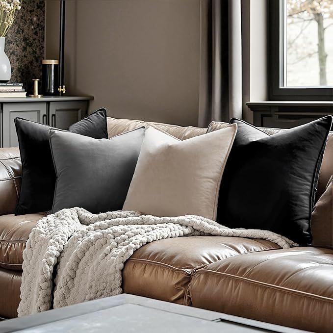 MIULEE Black Velvet Throw Pillow Covers 20x20 Soft Decorative Solid Square Cushion Cases Pack of 2 Modern Luxury Home Decor for Couch, Sofa, Bedroom