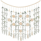 Dahey Hanging Artificial Plant Eucalyptus Wall Decor 43'' Wooden Bead Garland with Fake Greenery Leaves Boho Rustic Farmhouse Wall Art for Living Dining Room Bathroom Bedroom Kitchen Decoration
