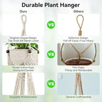 USLAI Macrame Plant Hanger Indoor Outdoor, Fits 3 to 6.5 inch Pots, Hanging Planter Holder with Beads and Tassels, Boho Home Decor, 35+35 Inch, Ivory (POTS NOT Included)