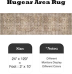 HUGEAR 2x10 Runner Rug Hallway Vintage Brown Machine Washable Retro Floral Low Pile Carpet Vacuumable Distressed Long Throw Rug Bedroom Office Bathroom Kitchen Laundry Non Slip Soft Lightweight