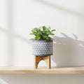 Aztec Decorative Planter Pot on Wooden Stand – Ceramic Stoneware Outdoor & Indoor Plant Pot with Gray Geometric Pattern – Modern Garden & Home Decor Ceramic Planters – 6", Gray