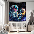 Apdidl Astronaut Space Decor Tapestry for Bedroom, Cool Posters Galaxy Planet Wall Hanging, Fantasy Outer Space Wall Tapestries Men, Funny Art Poster Aesthetic for Boys Guys Gamer Living Room 60" X 79"