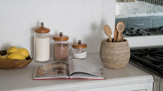 KOUBOO La Jolla Coco Rattan Bowl, White-Wash, Small Planter