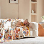Queen Throw Blanket for Bed 100% Cotton Boho Breathable Soft Quilt Butterfly and Floral Double Embroidery Lightweight Spring Blanket Bedspread,90"x90" All Season Blankets for Bedding Couch Room Decor