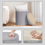 PINPLUS Round Storage Ottoman Foot Rest Stool with Tray Velvet Sherpa Folding Storage Ottoman,Boucle Foot Rest for Living Room, Bedroom, Dorm（Grey）