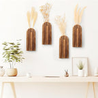 4 Pack Wall Planter Indoor Decor Plant Holders Boho Wood Hanging Vases for Modern Farmhouse Living Room Bedroom Rainbow Decor (Dark Brown)