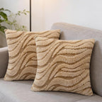 Khaki Pillow Covers 18" x 18" Striped Texture Decorative Pillow Covers for Couch Boho Tufted Fluffy Throw Pillow Covers for Outdoor Bed Sofa Chair Livingroom - 2 Pieces