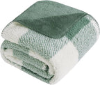 LURKA Checkered Sherpa Fleece Throw Blanket – Soft and Cozy, Medium Weight for All Season, Plush Throw for Couch, Bed & Pets, Sage, 50x60 Inches