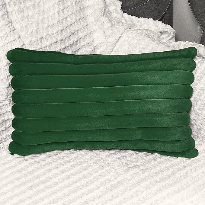 2 Pack 12x20 Pillow Cover Velvet Pillow Covers, Faux Fur Oblong Throw Pillow Covers for Living Room Decorations Throw Pillow Case, Throw Pillow Cover Cushion Cover for Sofa Bedroom Car, Dark Green