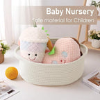 Woven Basket,Small Rope Storage Bin with Handles & Ribbon Bag, Organizer for Shelves Closets,Gift Basket Empty for Birthday,Books,Dog Toys,White/3 Pack