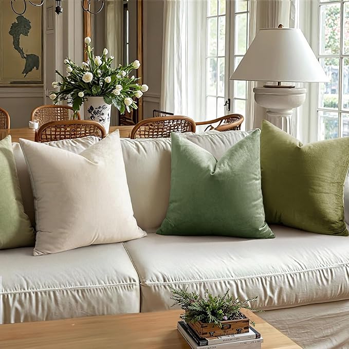 MIULEE Velvet Throw Pillow Covers 18x18 Inch, Pack of 2 - Sage Green, Soft Solid Decorative Pillow Covers Square Cushion Cases Farmhouse Modern Home Decor for Spring Couch Sofa Bedroom Living Room
