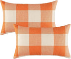 12x20 Fall Outdoor Throw Lumbar Pillow Covers Orange Set of 2 Buffalo Plaid Decor Thanksgiving Checker Cushion Cases Autumn Farmhouse Home Cotton Linen Decorations for Couch Sofa Living Room Patio