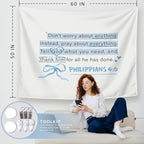 LIANGW Blue Bible Verses Christian Tapestry, Based Blue Room Decor Aesthetic, Inspirational Christian Tapestry for Women, Bible Bow Aesthetic for Girls Bedroom for Dorm Room 50x60 Inch