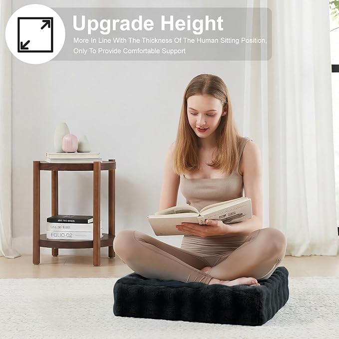 2 Pcs High Density Foam Floor Pillow - Upgraded Large Pillows Seating for Adults - Outdoor Floor Cushion with Soft Tufted Cover - Yoga Pillows for Sitting On Floor - 22 Inch Black