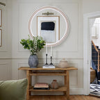 24 Inch Rustic Round Wall Mirror, Farmhouse Wooden Circle Bathroom Vanity Mirror for Entryway, Living Room, Bedroom & Hallway Home Decor