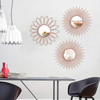 3 Pack Metal Mirrors for Wall Sunburst Wall Mirrors Home Décor Decorative Hanging Wall Art for Living Room Bedroom Entryway (Pink, Flower+Sunburst)