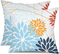 Light blue and Orange Floral Pillow Covers 16x16 Set of 2 Outdoor Waterproof Decorative Throw Pillows Summer Pillow covers Polyester Cushion Case Decor for Couch Patio Funiture Garden Porch 011D16