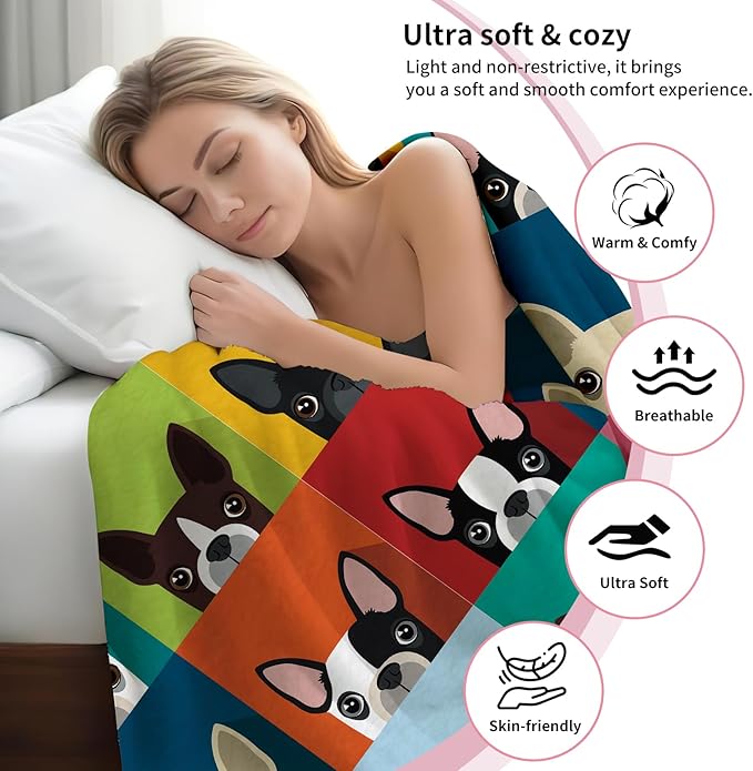 Throw Blanket for Couch, 300GSM Warm Soft Cozy Flannel Blanket, Cute Blanket for All Seasons Bedroom Home Decor Gifts, Colorful Funny Dogs 50x60 Inches