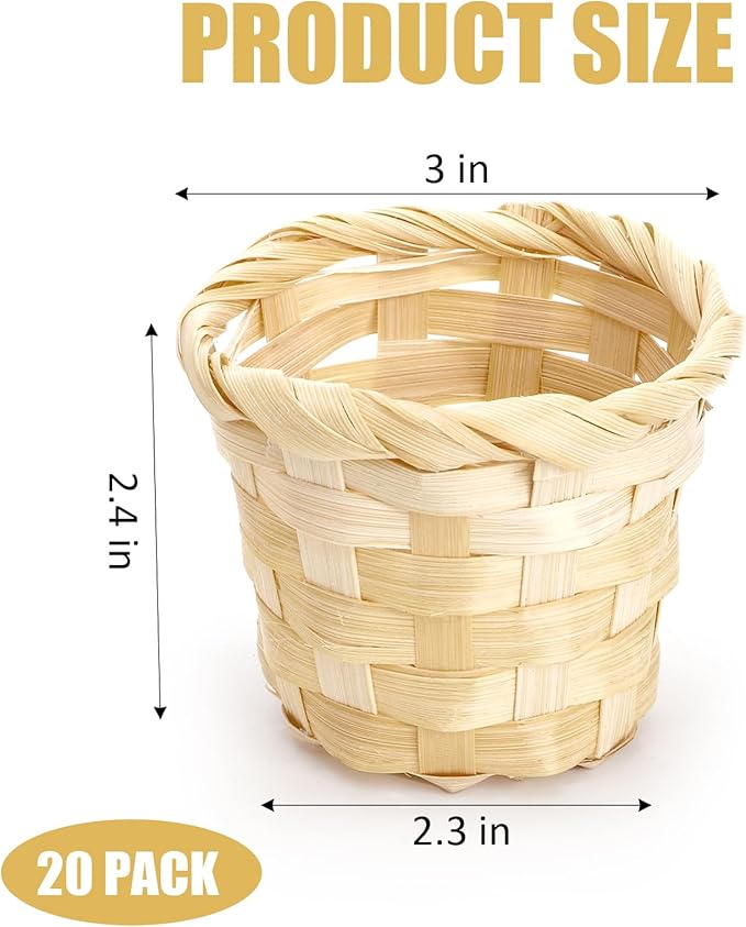Fasmov 20 Pack Mini Bamboo Woven Baskets, 2.4 x 3 InchMini Wood Wicker Storage Bins for Desktop Organization, Round Flower Baskets, Clutter Organizer Basket, Tiny Woven Basket for Crafts