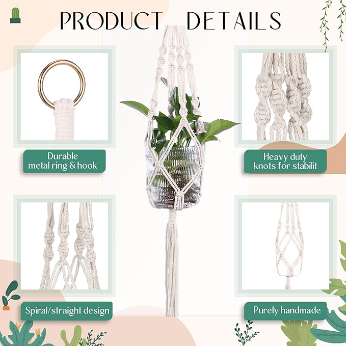 3 Pcs Plastic Plant Propagation with Boho Macrame Hanger Wall Plant Propagation Station Hanging Holder Include Hooks Kit for Indoor Home Garden Office Decor 3 Size, Beige