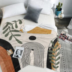 Abstract Modern Throw Blanket Boho Minimalist Mid Century Sun Aesthetic Soft Warm Bed Bedding Women Blankets for Couch Bedroom Sofa Office Cozy Flannel Blanket Orange Beige Black,50"X60"
