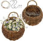 DOITOOL 2PCS Woven Hanging Wall Basket Rattan Wall Planter, Wicker Handmade Baskets Rustic Flower Pots Plant Containers for Garden Home Storage Flowers Hanging Planters