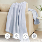 PHF 100% Cotton Muslin Throw XL Blanket Large 50" x 70", 4-Layer Lightweight Gauze Throw, Breathable Cloud-Soft Minimalist Blanket for Bed, Couch, Camping & Baby, Ancient Water, Ideal Gift