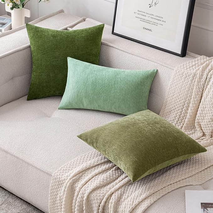 MIULEE Pack of 2 Moss Green Decorative Pillow Covers 20x20 Inch Soft Chenille Couch Spring Throw Pillows Farmhouse Cushion Covers for Home Decor Sofa Bedroom Living Room