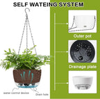 Sungmor Self Watering Hanging Planter for Indoor Plants, 9.4" & 11.2" 2-PACK Large White Plastic Hanging Basket, Garden Flower Pots with Hanging & Standing Design, Thickened Sturdy Drainage Plant Pots