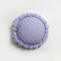 Acrylic Knitted Round Throw Pillow Knitting Bohemian Circular Cushion Pillow with Knit Handmade Pompoms Decorative Romantic Purple, Diameter 18inches