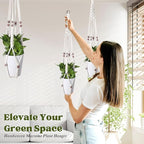Flexzion 2 Pack White Macrame Plant Holder - 35 Inch Pot Hangers for Plants with C & S Hooks, Indoor Hanging Plant Holder with Woven Cotton Rope for Home Decor (Plant Pot Not Included)