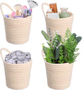 4 Pack Hanging Woven Basket, Small Hanging Basket for Wall, Boho Style Cotton Rope Storage Organizer, Woven Wall Baskets for Home Decor (Beige, 5.5" x 5.5")