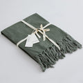 Simple&Opulence Boho Linen Throw Blanket for Bed, Couch, 50”x70” Pre-Washed Fringed Vintage Decorative Woven Blanket with Tassels, Breathable Durable Cozy Farmhouse Decor for All Seasons(Olive Green)