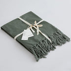 Simple&Opulence Boho Linen Throw Blanket for Bed, Couch, 50”x70” Pre-Washed Fringed Vintage Decorative Woven Blanket with Tassels, Breathable Durable Cozy Farmhouse Decor for All Seasons(Olive Green)