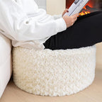 Unstuffed Pouf Ottoman Cover Handmade Footstool Ottoman Storage Solution Floor Pouf Footrest Cushion 20x12 Inches for Living Room Wedding Ivory