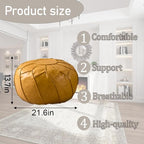 Louis Donné Moroccan Pouf Cover Unstuffed Waterproof Faux Leather Ottoman Foot Rest, Round Storage Bean Bag Chair for Stuffed Animals, Boho Floor Cushion for Living Room Patio, (Yellow)