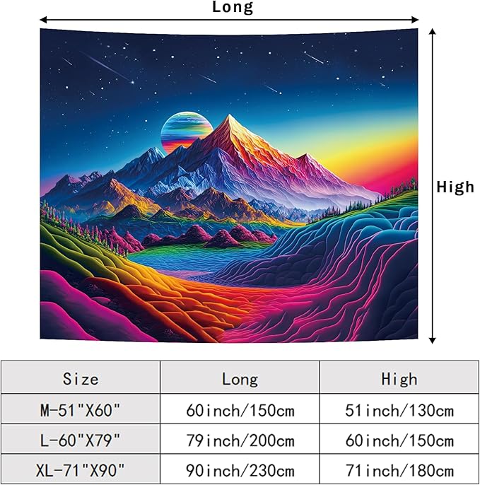 Apdidl Blacklight Posters Space Mountain Tapestry for Bedroom, UV Reactive Sun Nature Forest Tapestries Wall Hanging, Colorful Starry Sky Sunrise Tapestry Aesthetic for Living Room Dorm (51" X 60")