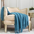 CREVENT Boho Crochet Throw Blanket for Couch Sofa Chair Bed Decoration, Gift Idea for Girlfriend Mom Birthday, Soft Warm Cozy Light Weight for Spring Summer (50''X60'' Turquoise/Dark Teal)