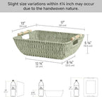 StorageWorks Extra Large Wicker Storage Basket for Organizing with Wooden Handles, Toilet Paper Baskets for Shelf, Bosana Green, 2-Pack